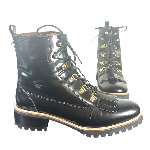 & Other Stories Black Patent Leather Lace-Up Ankle Combat Boots Size EU 41 US 10 - Picture 1 of 13